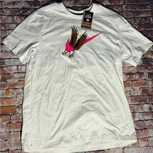 Nike White Short-Sleeve Tee with Pink and Brown Eagle Graphic